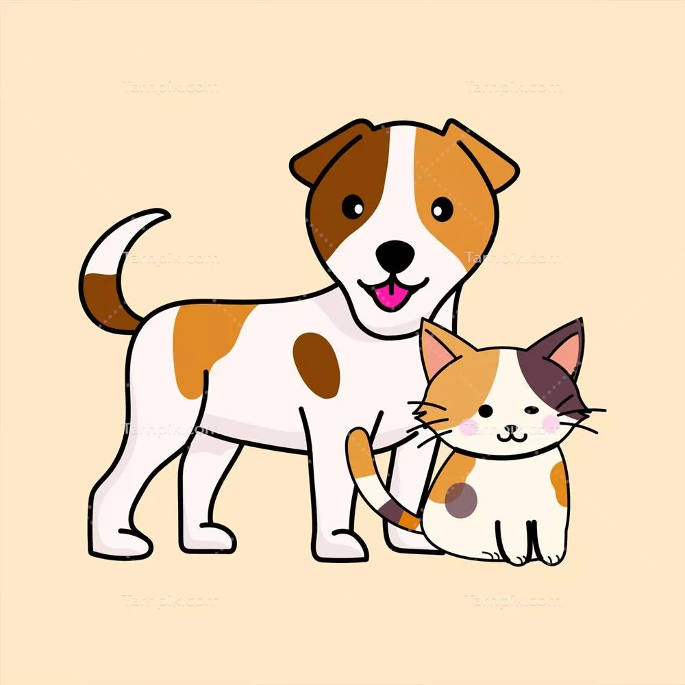 وکتور شخصیت کارتونی نمایشی از سگ و گربه جذاب و ز adorable جانوری برای آیکون