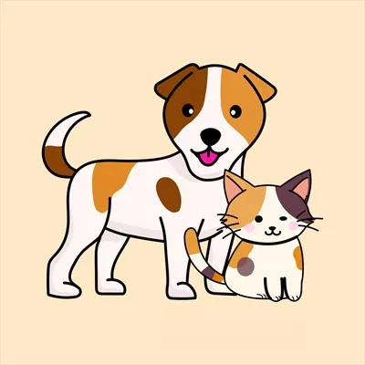 وکتور شخصیت کارتونی نمایشی از سگ و گربه جذاب و ز adorable جانوری برای آیکون