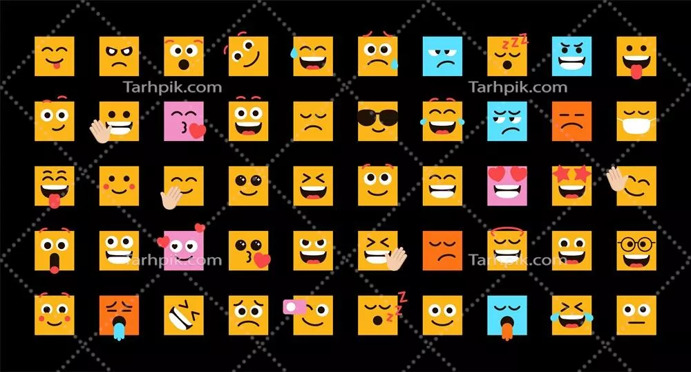 وکتور مجموعه آیکون‌های قلبی و دوست‌داشتنی به شکل صورت‌های مربعی برای رسانه‌های اجتماعی