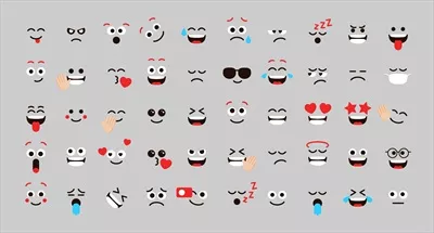 مجموعه وکتور چهره‌های بامزه احساسی برای پست‌های رسانه‌های اجتماعی