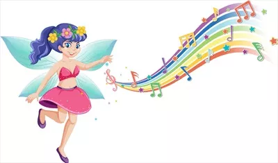 وکتور شخصیت کارتون پری جذاب با موج رنگین کمانی و زیبایی خاص