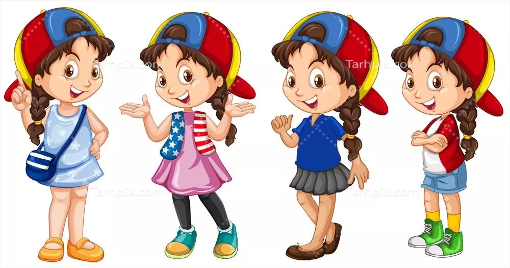 وکتور تصویرسازی از دختری زیبا در لباسهای مختلف و شیک