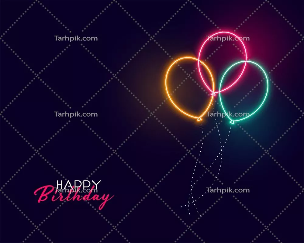 طرح وکتور بادکنک های نئون تولد خوشحال و زیبا