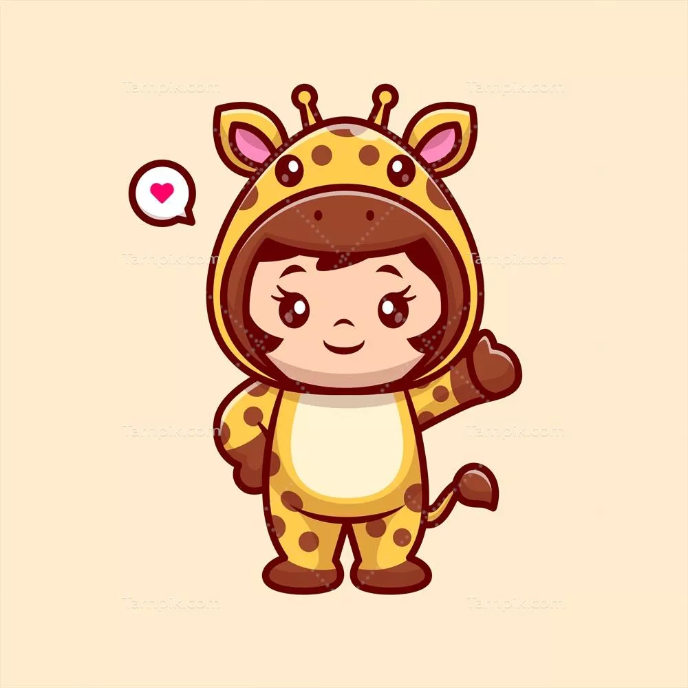 کودک بامزه در حال پوشیدن لباس زرافه - آیکون کارتونی و وکتور