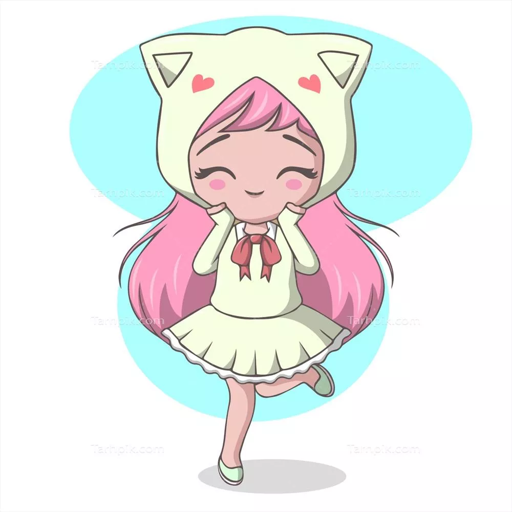 وکتور دخترک نازنین در لباس گربه با چهرهای شاد و دلربا