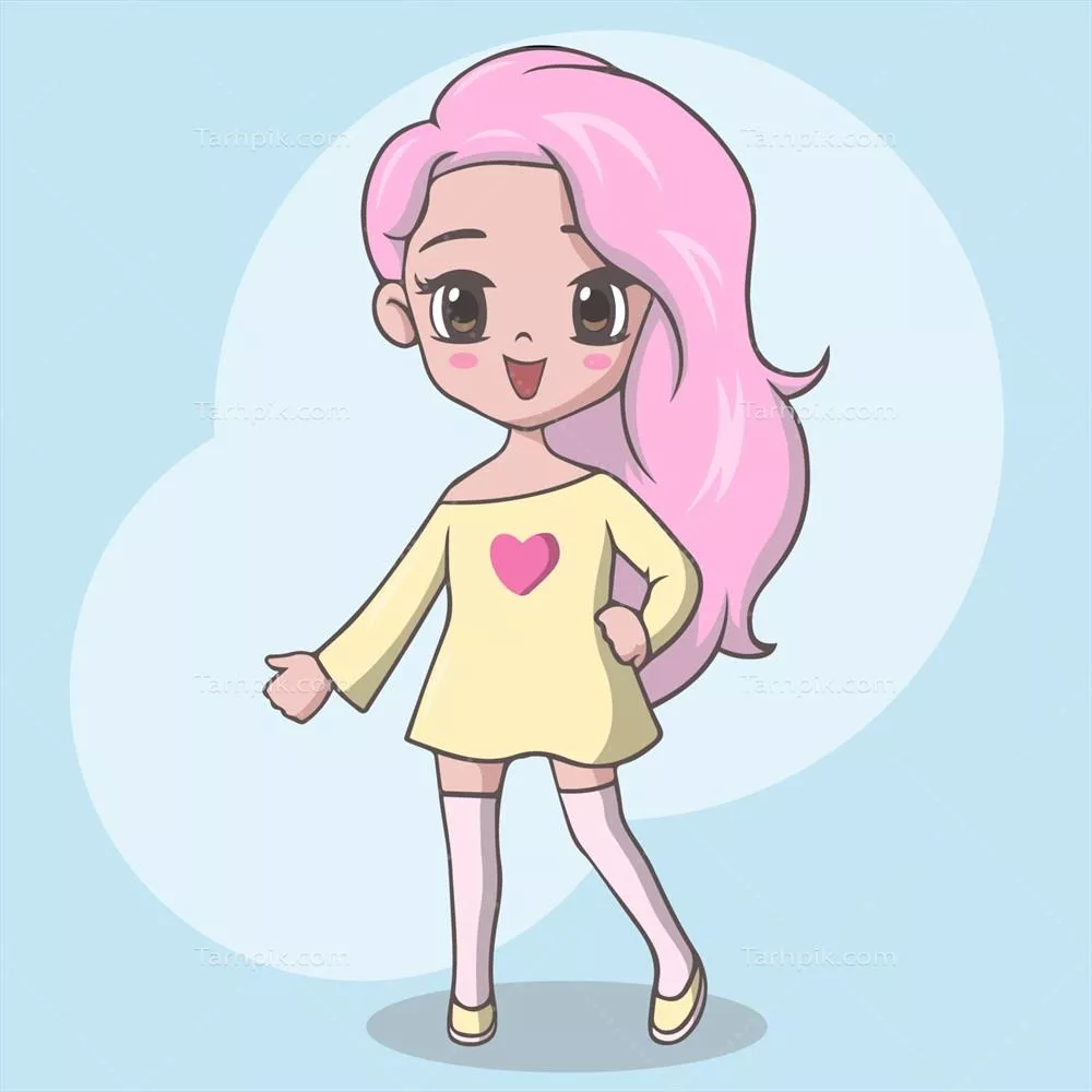 وکتور دختر کوچولوی ناز با موی بلند صورتی در حال ژست گرفتن