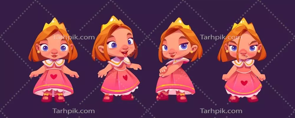 وکتور شخصیت زیبا و دوستداشتنی یک پرنسس کوچک با تاج طلایی