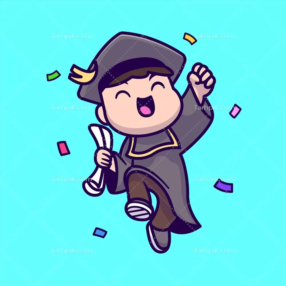 کاریکاتور جذاب مرد فارغ التحصیل - نماد وکتور تحصیلی و آموزش