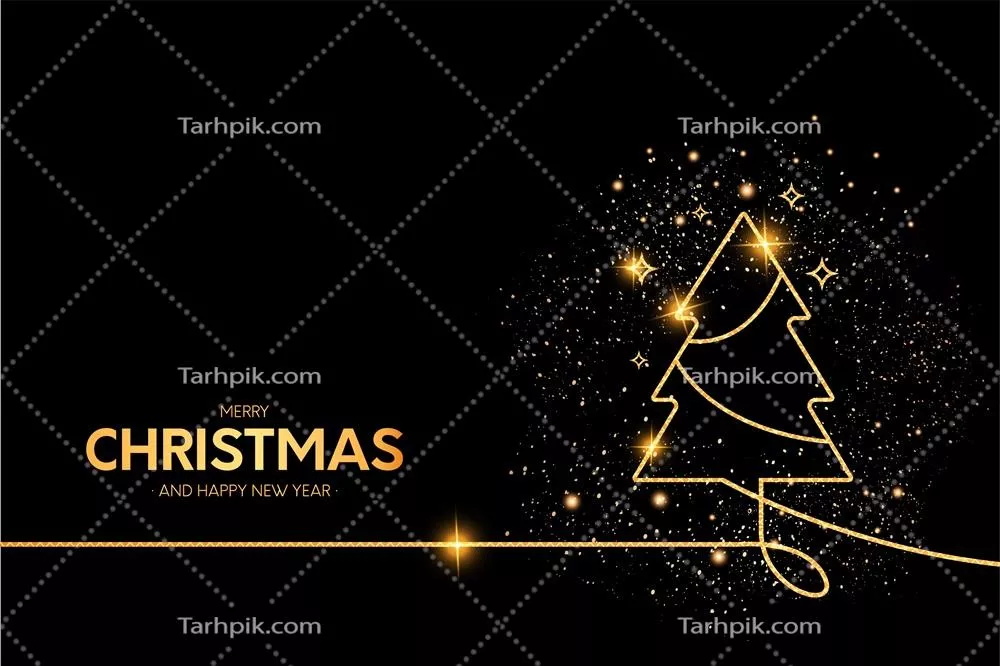 وکتور زمینه زیبا و شاد کریسمس و سال نو 2022 با درخت کریسمس شیک و قاب طلایی