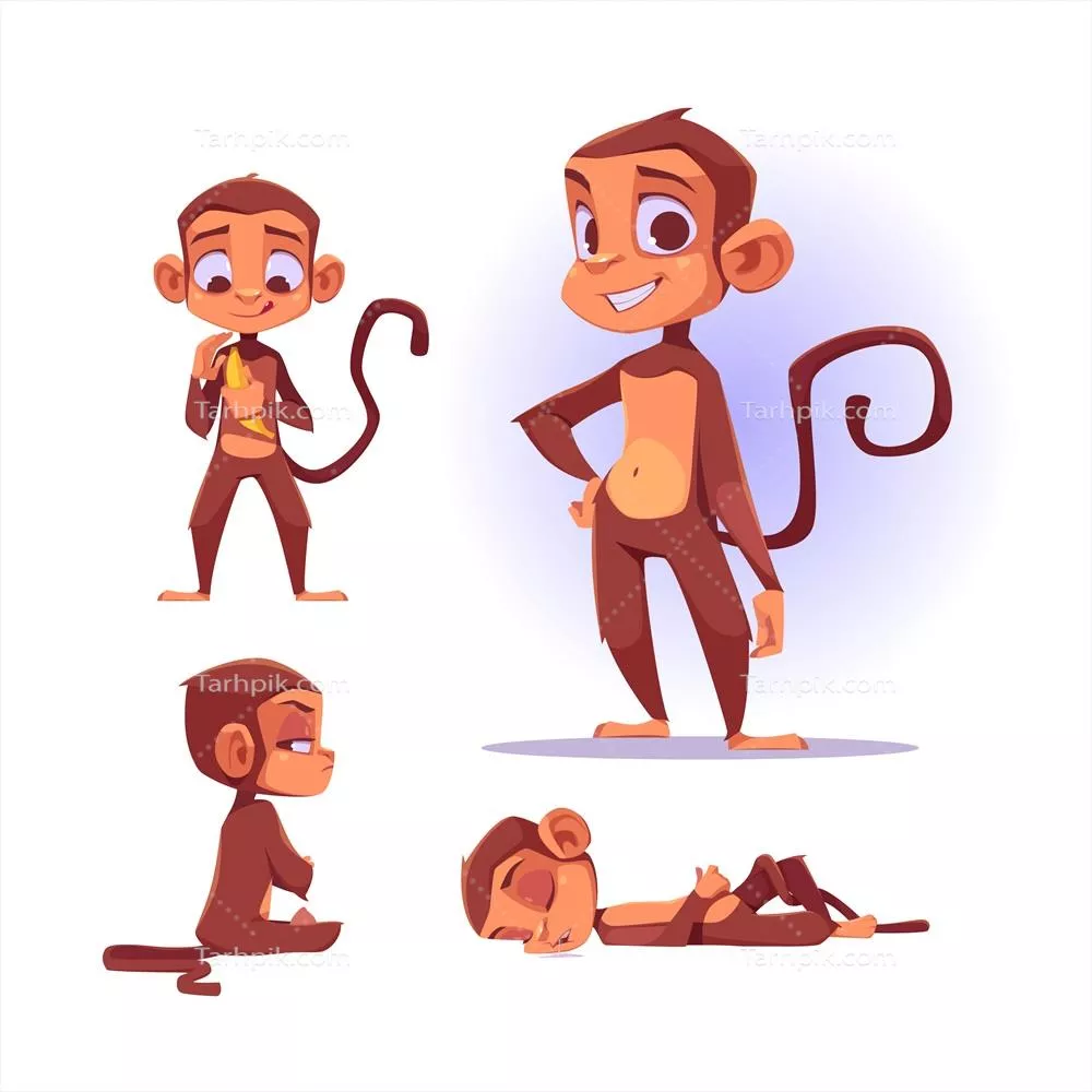 مجموعه وکتور کاراکتر میمون بامزه در حالتهای مختلف برای ربات چت