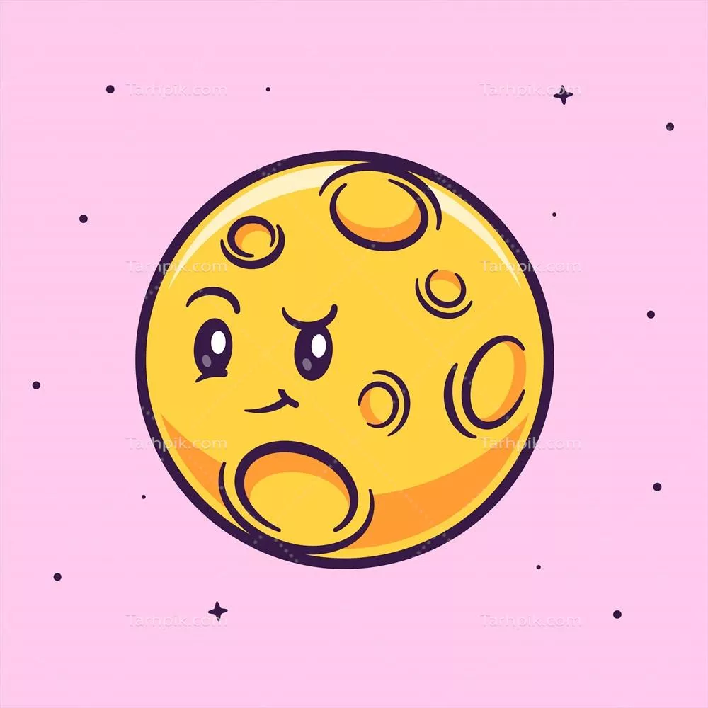 تصویر وکتور کارتونی و زیبای ماه در فضای علمی و طبیعی، آیکون مسطح