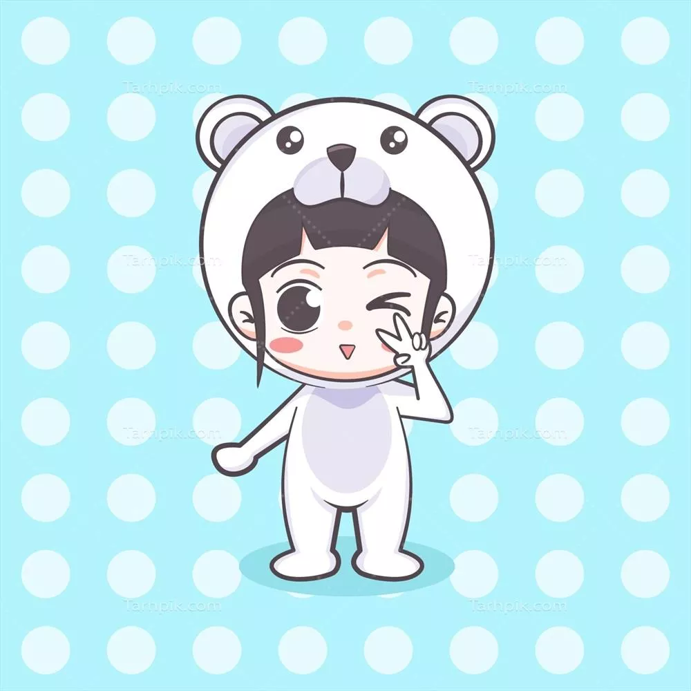 وکتور تصویر کارتونی دختر در لباس خرس قطبی زیبا و بانمک