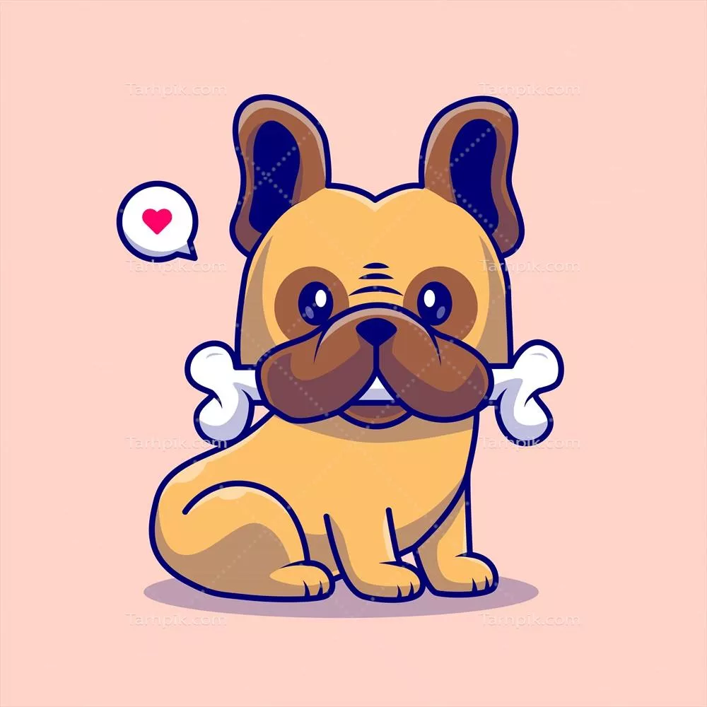 وکتور کارتون پاپی کوچک و بامزه در حال خوردن استخوان – آیکون و تصویر مسطح