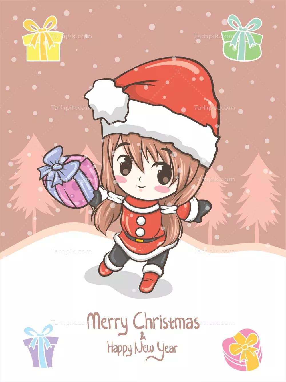 وکتور تصویری زیبا از دختری با لباس سنتا برای تبریک کریسمس و جشن های آن