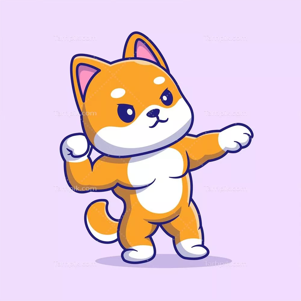 وکتور مفهوم ورزشی کارتون شبیه به یک سگ شیبا اینو با عضلات قوی و بامزه