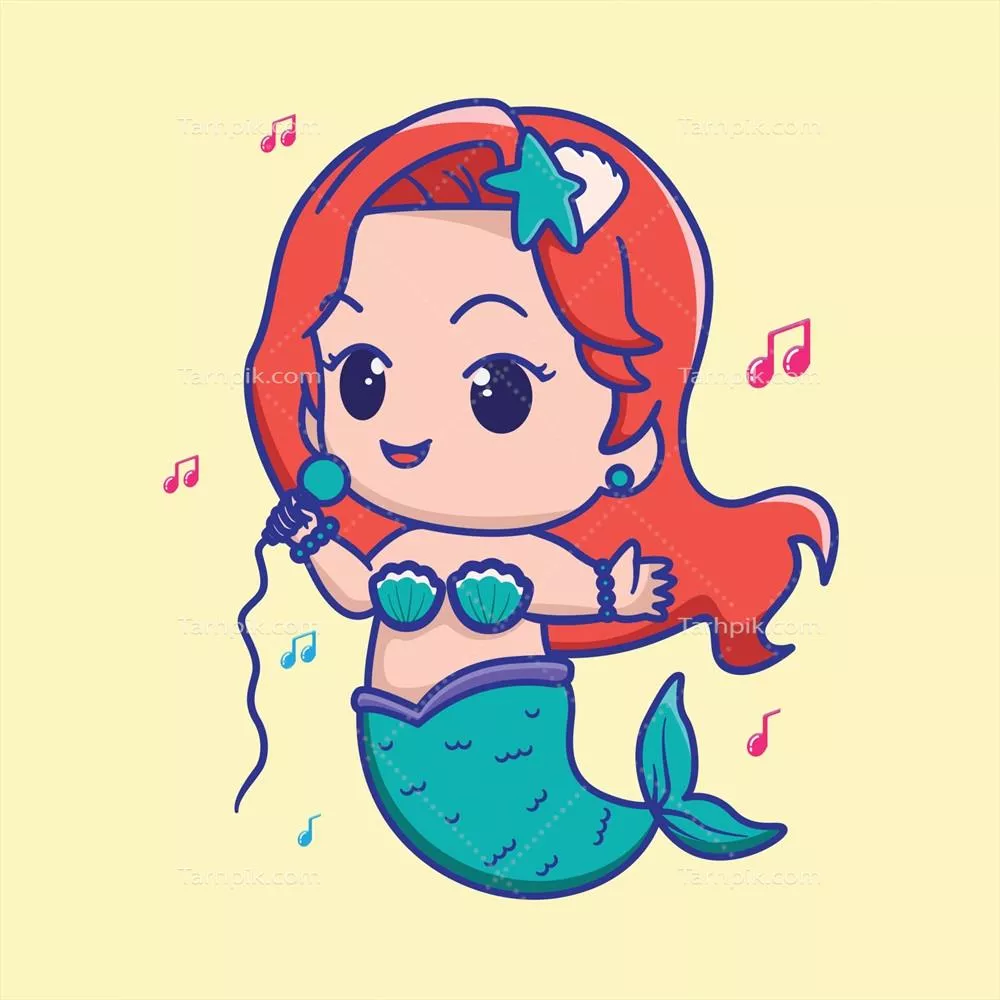 وکتور مرجان زیبا و خواننده در سبک کارتونی برای لباس کودکان