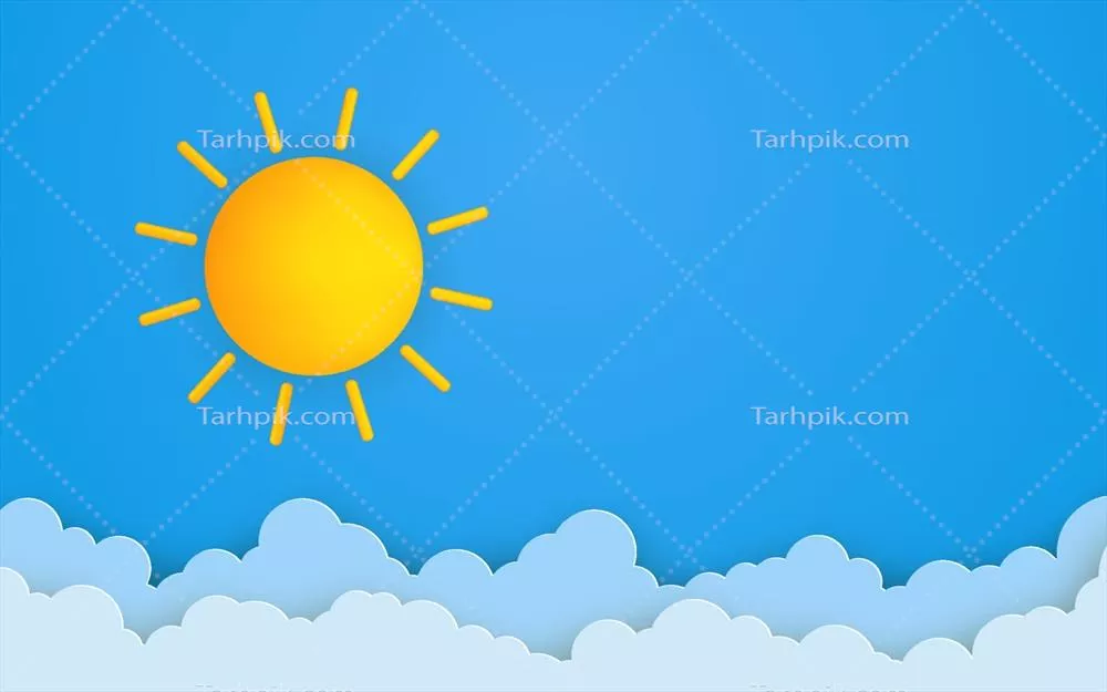وکتور پسزمینه زیبا وCute تابستانی با ابرهای پفکی و آفتاب در آسمان آبی