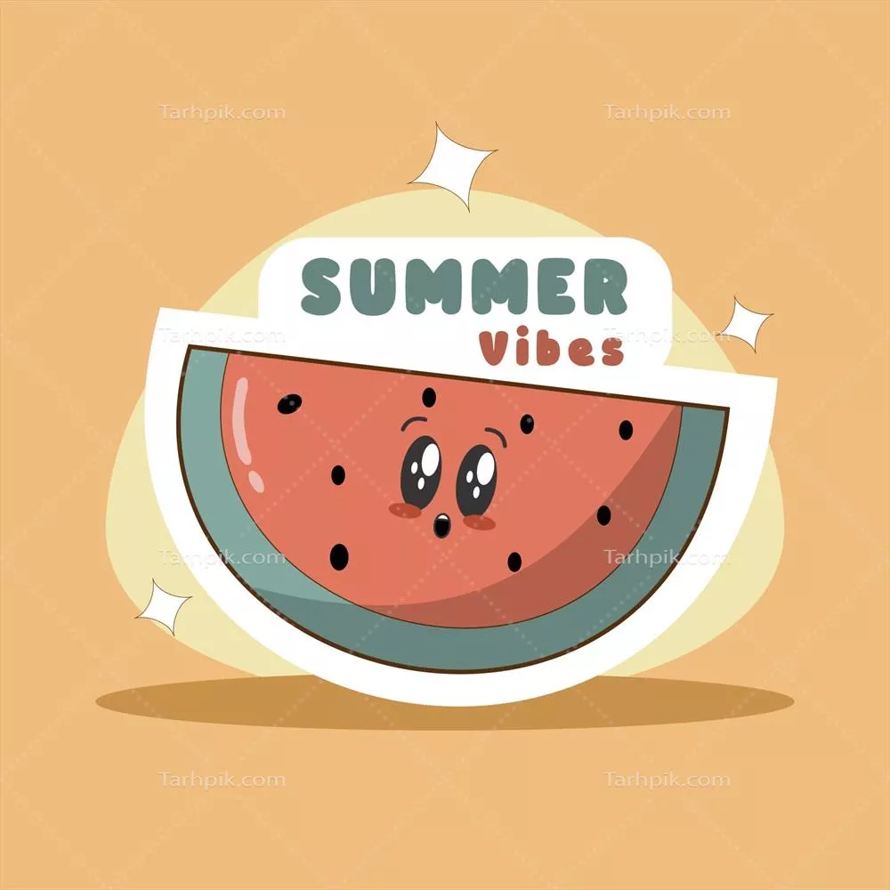 وکتور برچسب تابستانی شاد و جالب با تصویر هندوانه