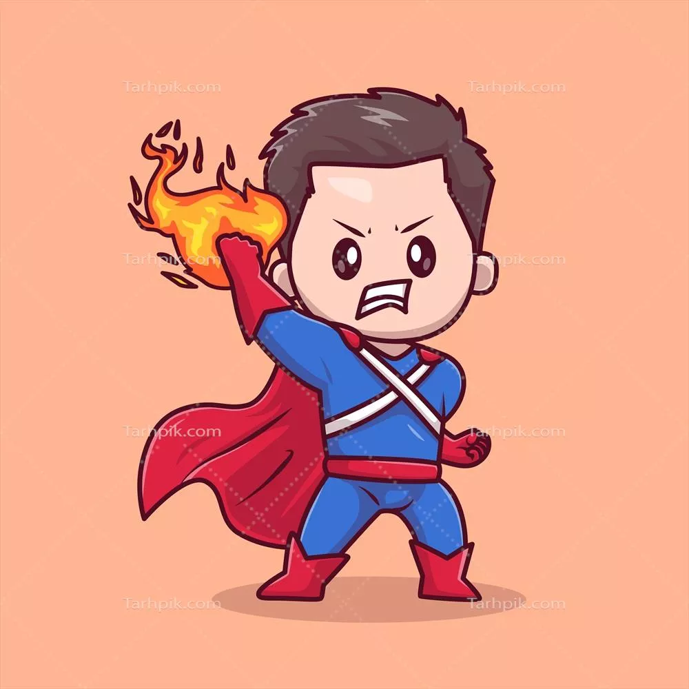 وکتور شخصیت کارتونی ابرقهرمانی با دستان آتشین برای تعطیلات