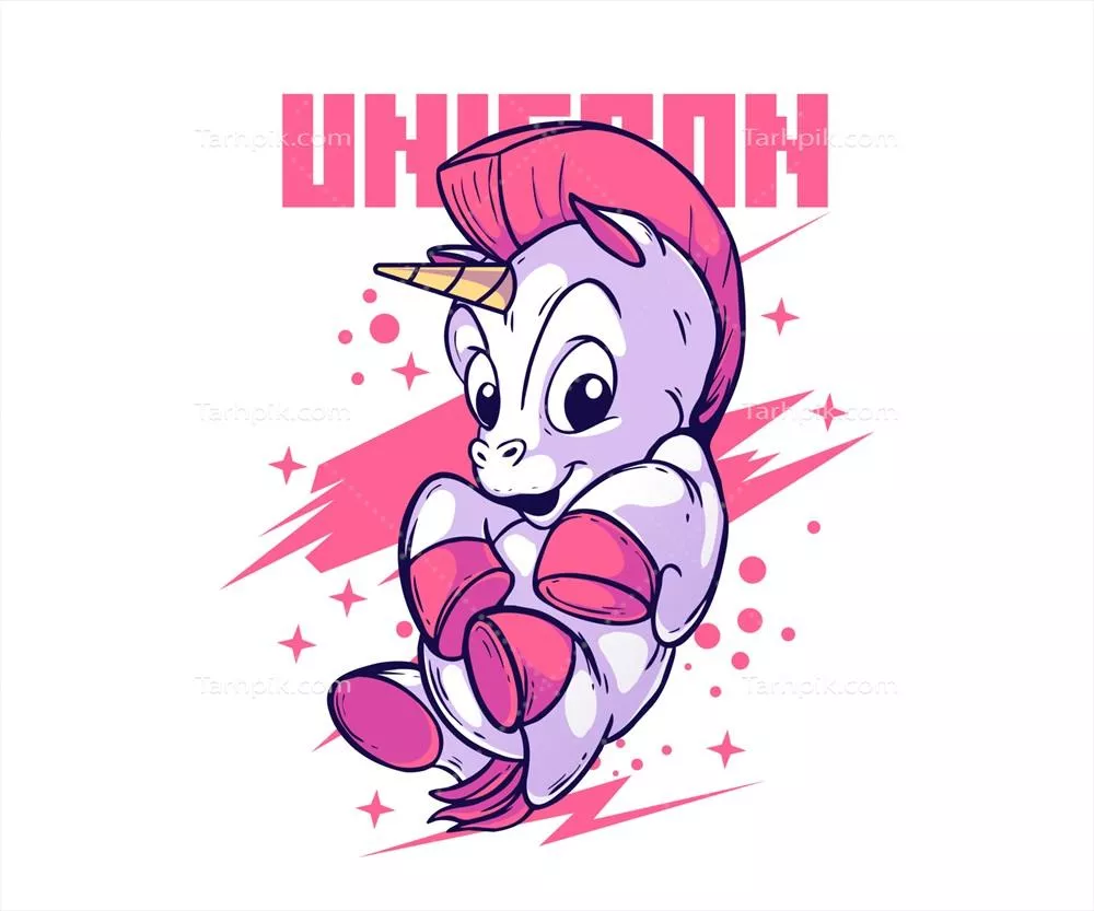 تصویر وکتوری ایستاده از یک یونیکورن بامزه و زیبا