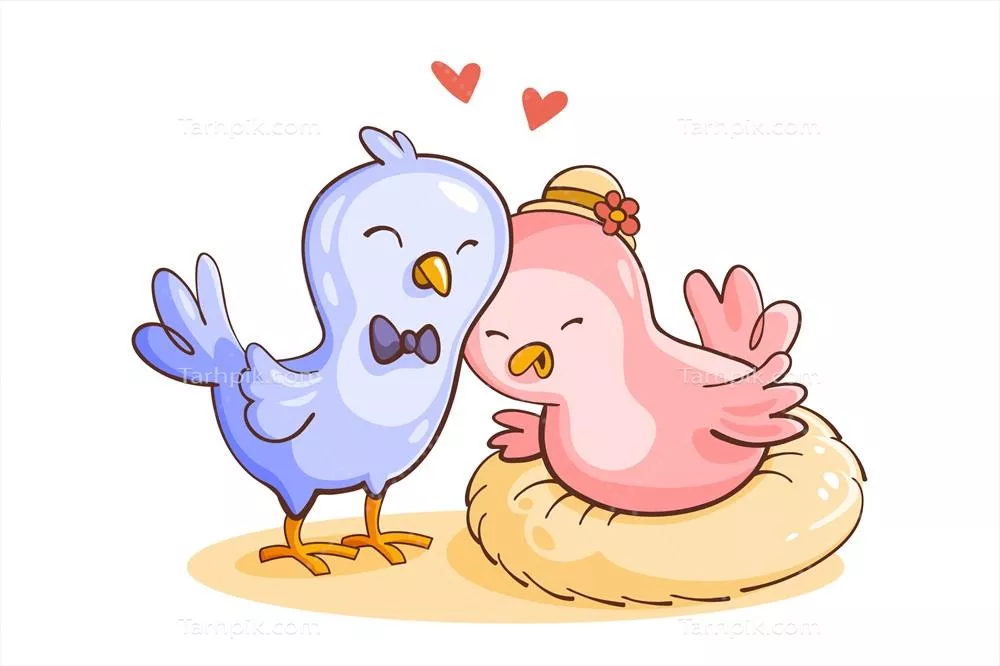 وکتور زوجی از حیوانات بامزه در روز ولنتاین با طراحی دو پرنده