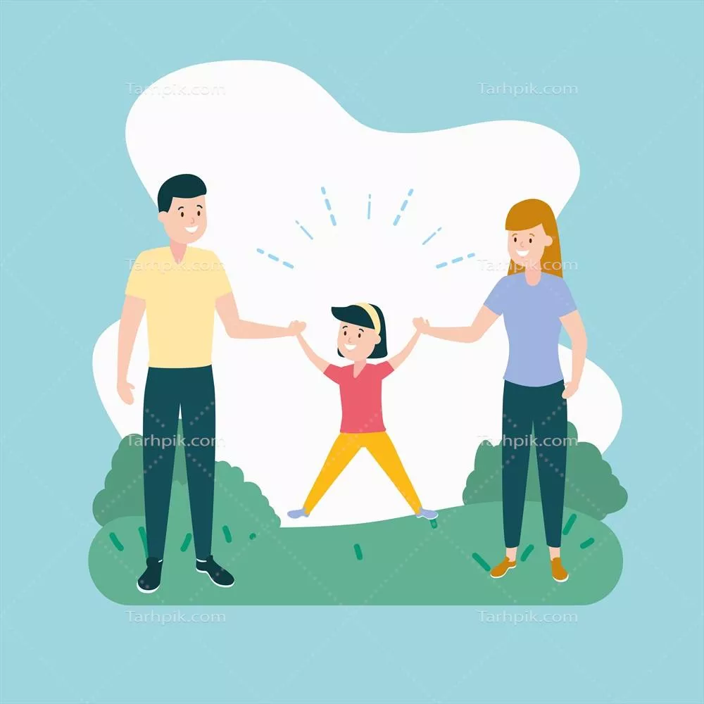 گرافیک وکتور خانواده شامل پدر، مادر و دختر به صورت زیبا و جذاب