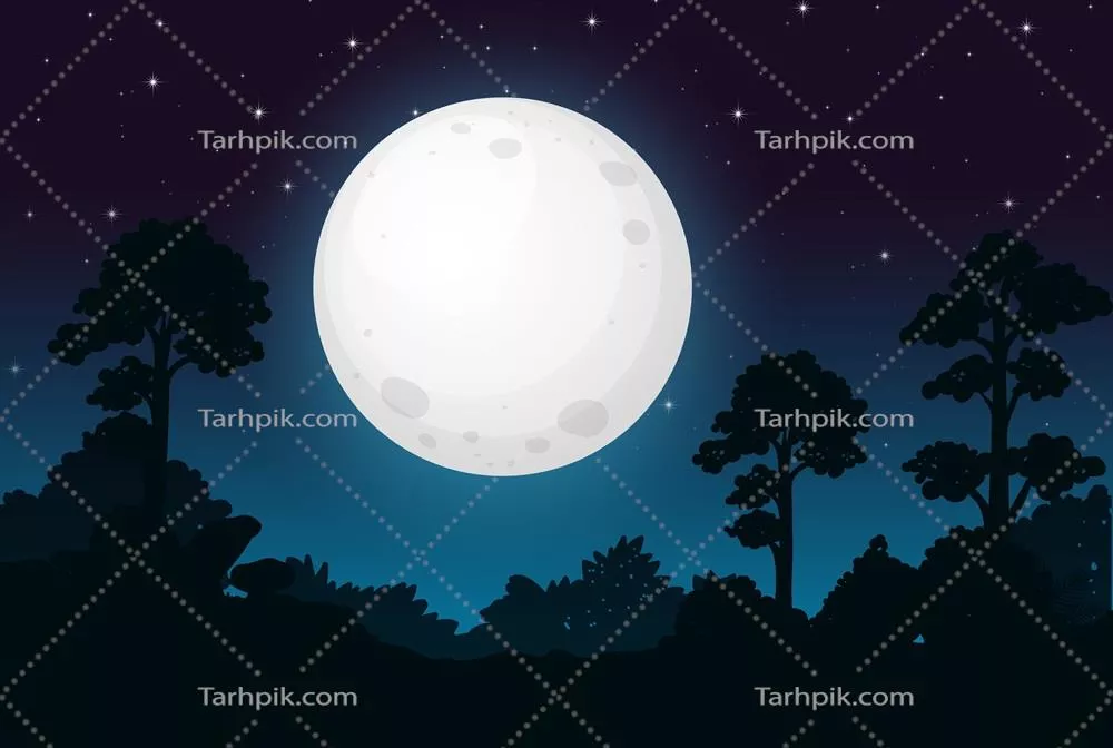 شبی تاریک با ماه کامل در پسزمینه وکتور