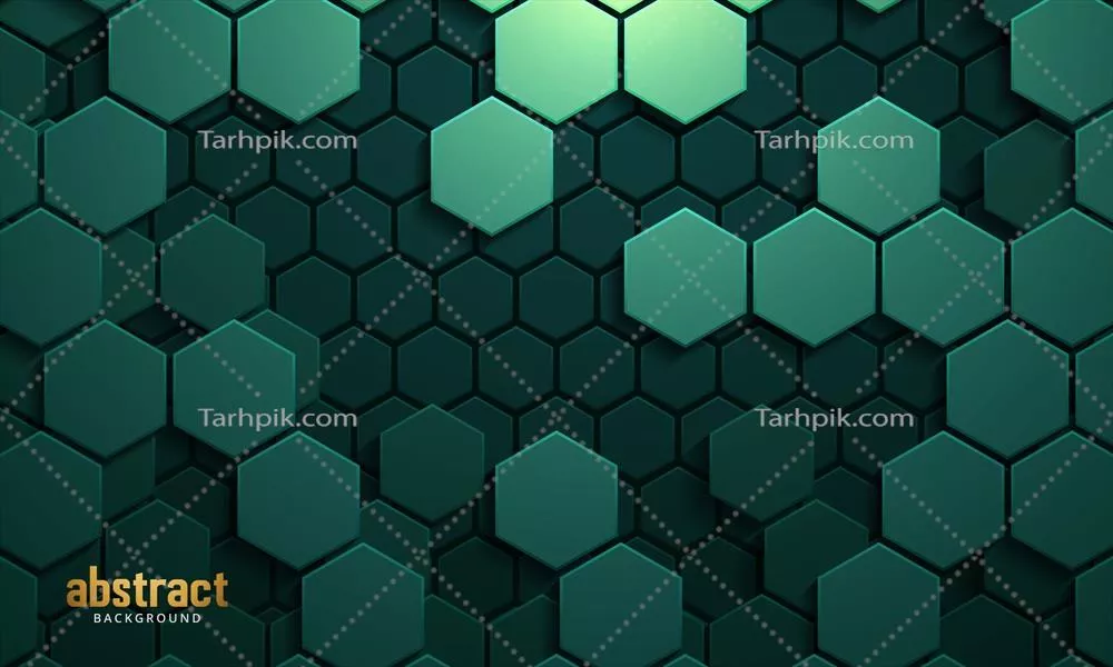 وکتور پسزمینه انتزاعی و تکنولوژیکی با رنگ سبز تیره و الگوهای ششضلعی افقی
