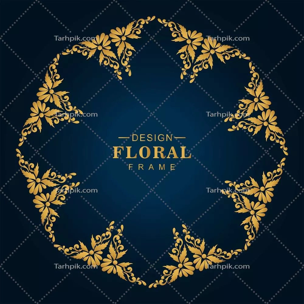 وکتور فریم دایرهای گلدار طلایی لوکس بر روی پسزمینه آبی با طراحی هنری و تزئینی