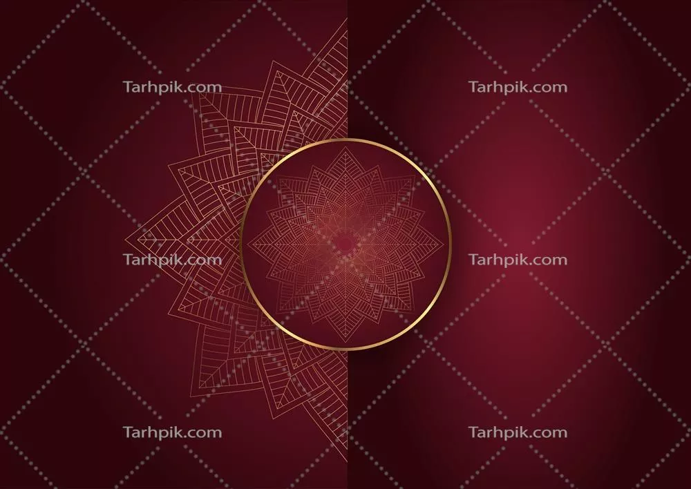 وکتور طرح زیبا و تزئینی با طراحی ماندالا بر روی پسزمینه قرمز تیره
