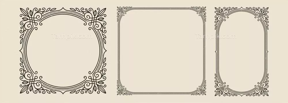 وکتور قاب های تزئینی دکوری با طراحی قدیمی و الگوهای زینتی به شکل مستطیل