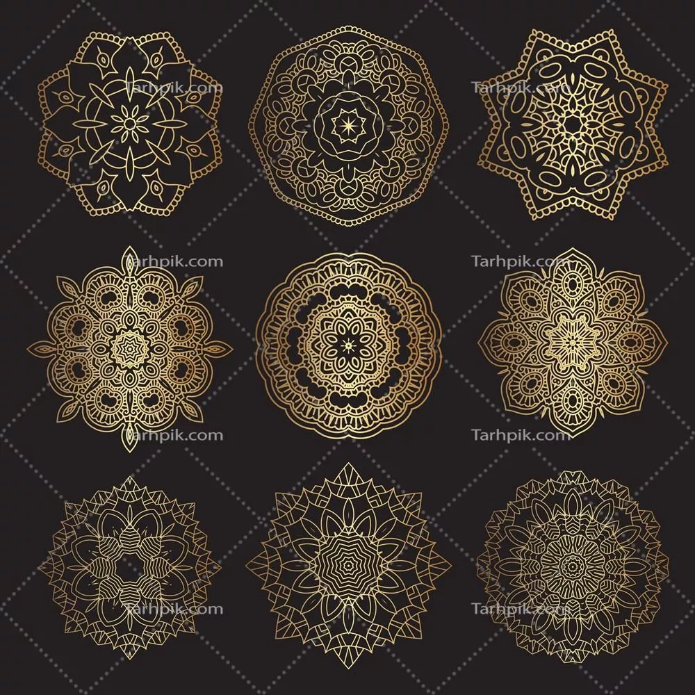 طراحی‌های دکوراتیو ماندالا به رنگ طلایی و مشکی - وکتورهای هنری مدرن