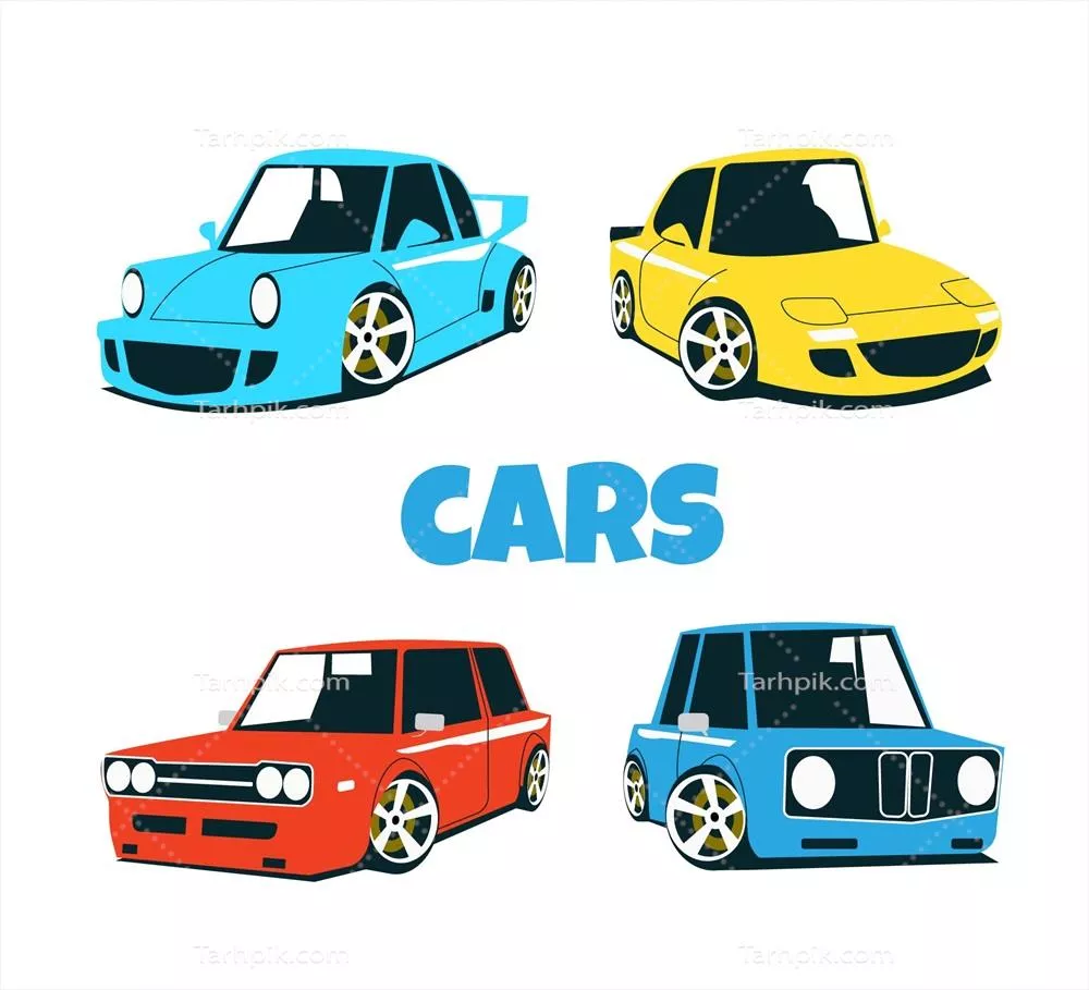 مجموعه وکتور ماشین‌های رنگارنگ با طراحی زیبا و تزئینی