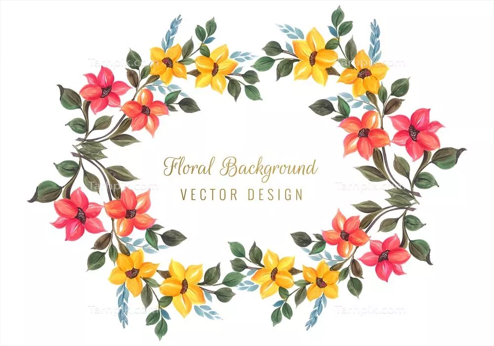 وکتور طراحی قاب گلدار با رنگ‌های تزئینی صورتی، نارنجی و زرد