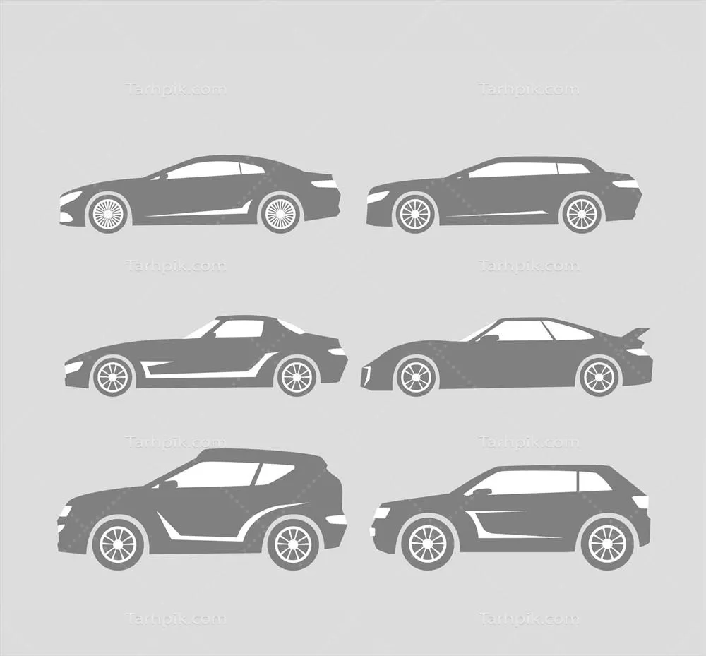 سایههای تزئینی با طراحی ماشینهای کلاسیک و مدرن به صورت وکتور