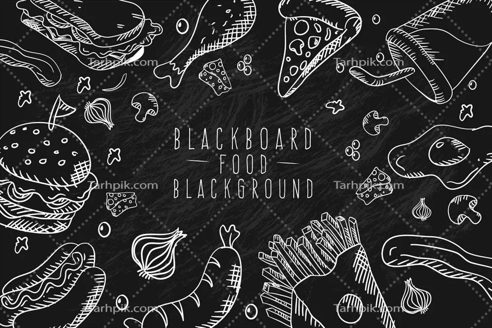 وکتور مجموعه ای از غذاهای سریع خوشمزه به صورت دست کشیده شده در رنگ سیاه و سفید