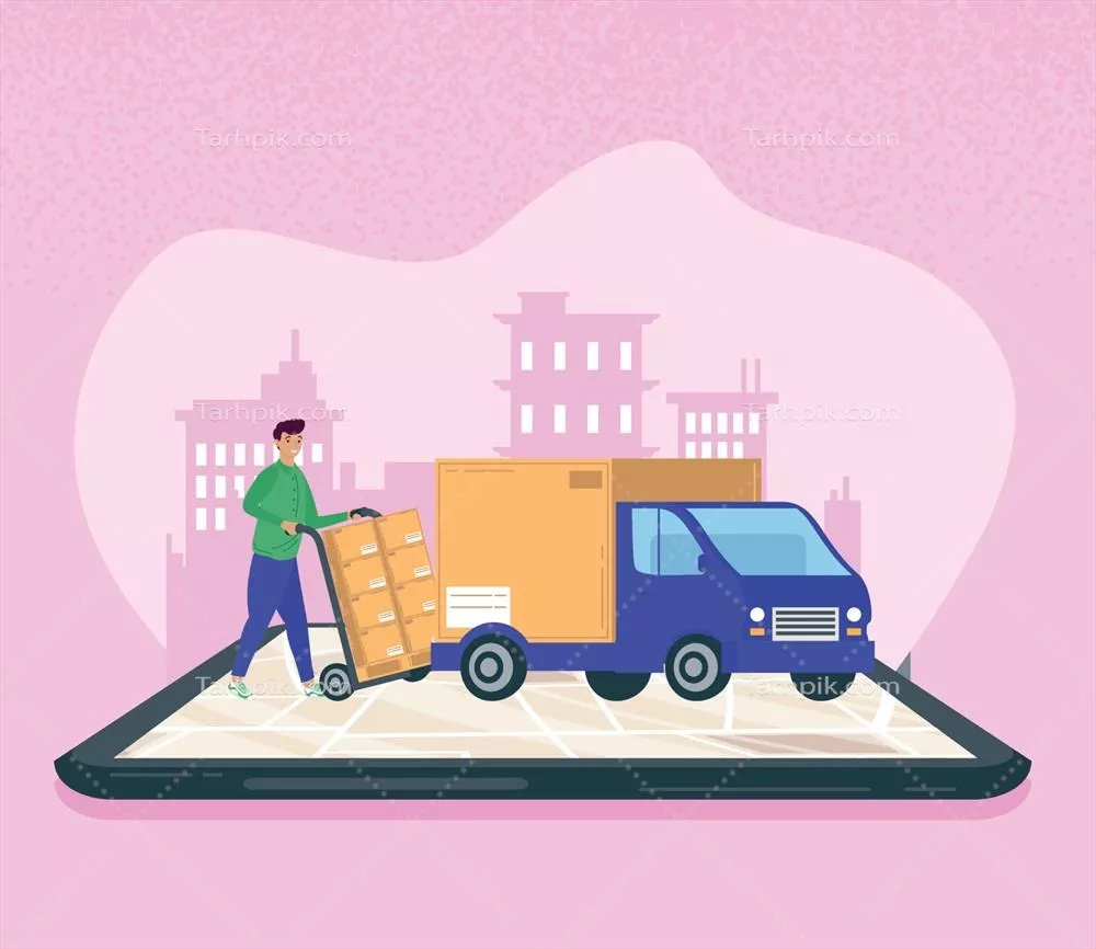 وکتور تحویل کالای به وسیله کامیون در گوشی هوشمند و آینده تکنولوژی