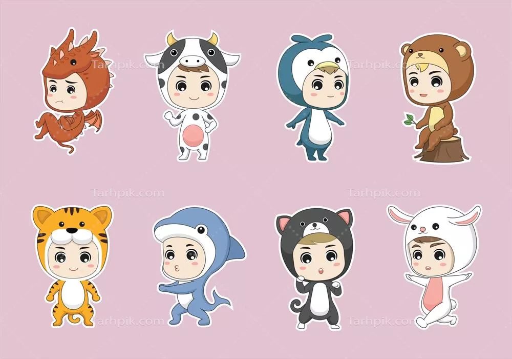 وکتور طراحی لباس حیوانات بامزه و جذاب با ویژگی های دلنشین