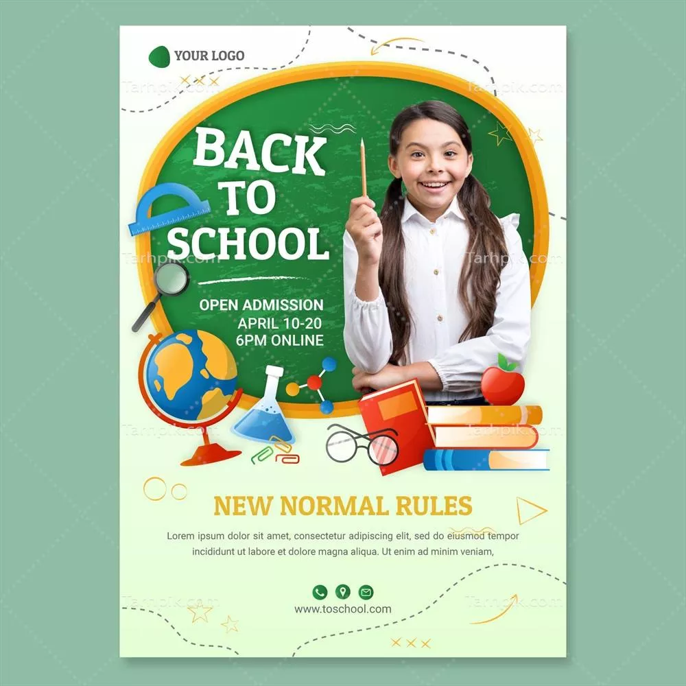 الگوی عمودی دقیق تبلیغاتی بازگشایی مدارس با طراحی وکتور