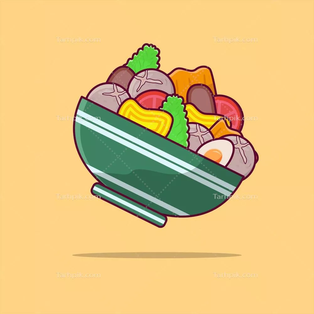 وکتور طرز تهیه کوفته های گوشتی با نودل و چیپس گوجه فرنگی