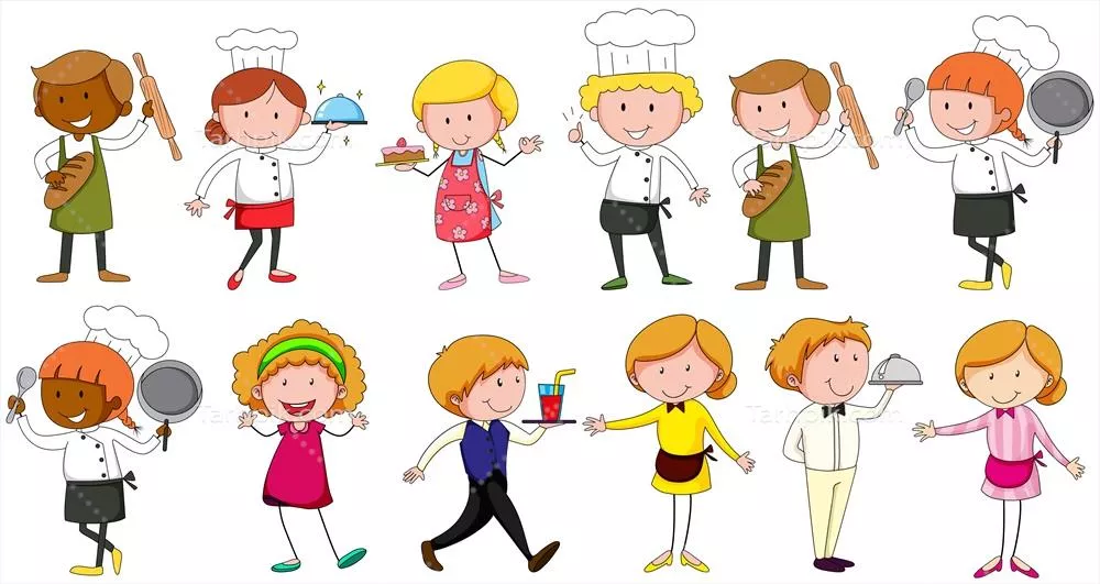 وکتور تصویری از مشاغل مختلف و فعالیت‌های کارکنان در رستوران