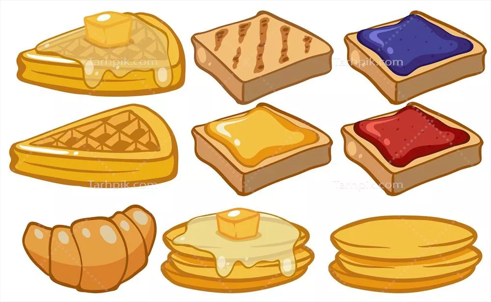 وکتور انواع نان های مختلف برای صبحانه به صورت تصویری و جذاب