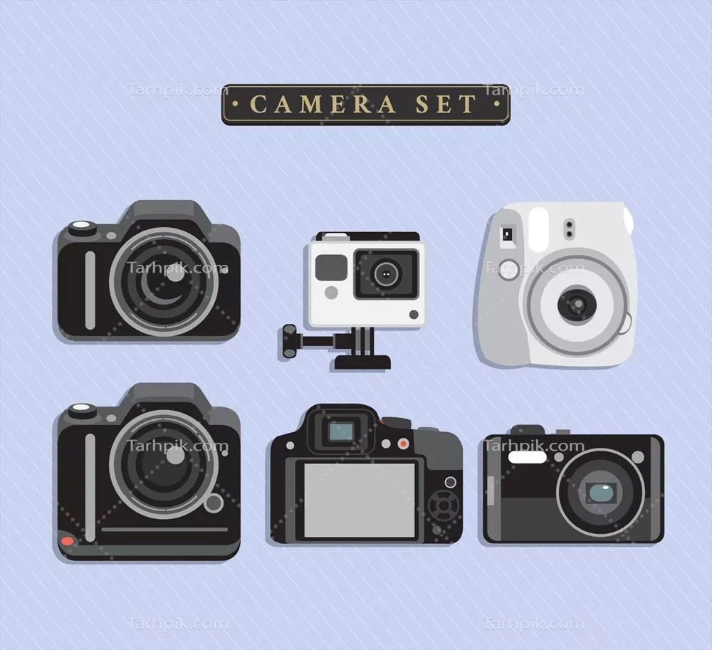 ست دوربین دیجیتال: طراحی وکتور با جزئیات دقیق و جذاب