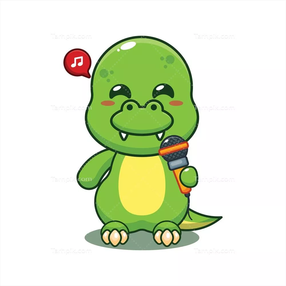 تصویر کاریکاتوری دایناسور با میکروفن در دست - طراحی وکتور