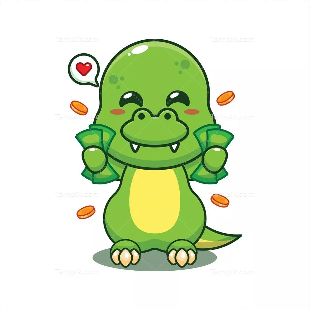 وکتور کاریکاتور دایناسور با پول در دست و تصویر جذاب و رنگارنگ