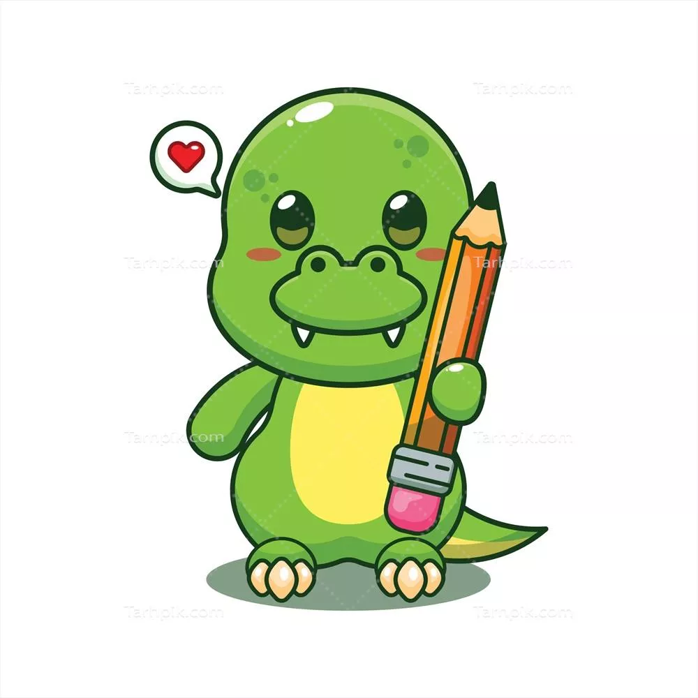 تصویر وکتور کارتونی دایناسوری که مداد را در دست دارد