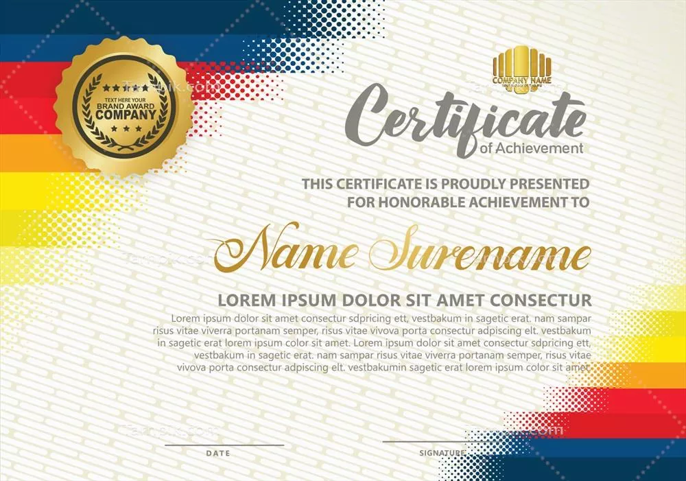 وکتور قالب گواهینامه دیپلم با طراحی مدرن و الگوی هالفتون