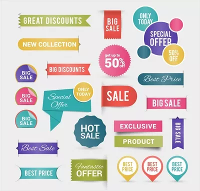 برچسب‌های تخفیف و گرافیک‌های وکتور برای طراحی و تبلیغات