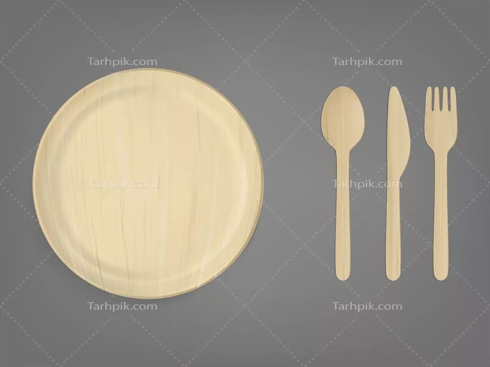 مجموعه وکتور واقعی ظروف چوبی یکبار مصرف با طراحی زیبا و مدرن
