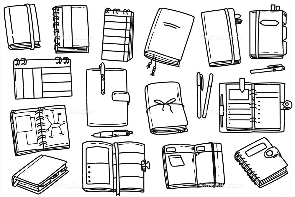 ست کامل دفتر یادداشت و لوازم التحریر با طراحی دودی و وکتور